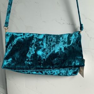 Turquoise velvet handbag